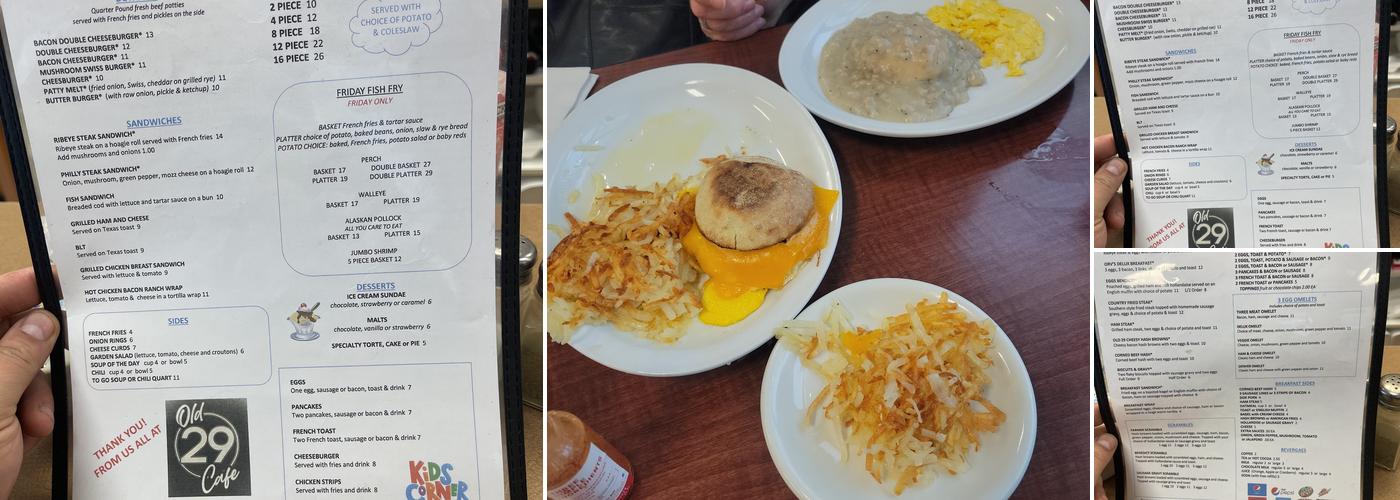Old 29 Cafe Menu