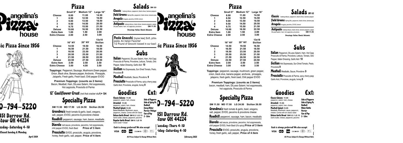 Angelina's Pizza House Menu