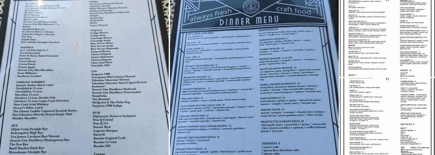 Harrison's Speakeasy Menu
