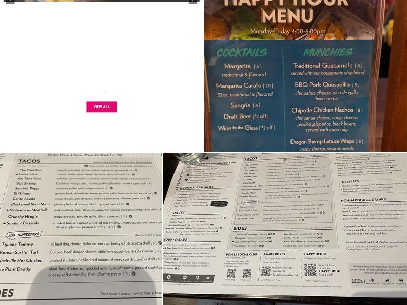 Bomba Taco + Bar | Newtown Menu