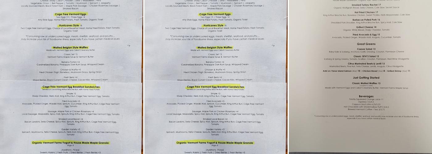 Dewey's Mills Café Menu