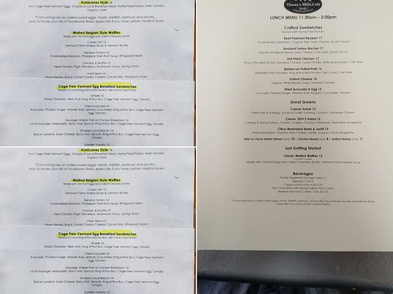 Dewey's Mills Café Menu