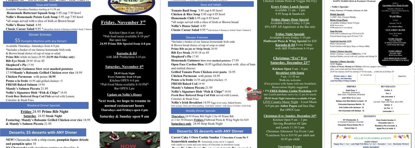 Nellie’s Menu