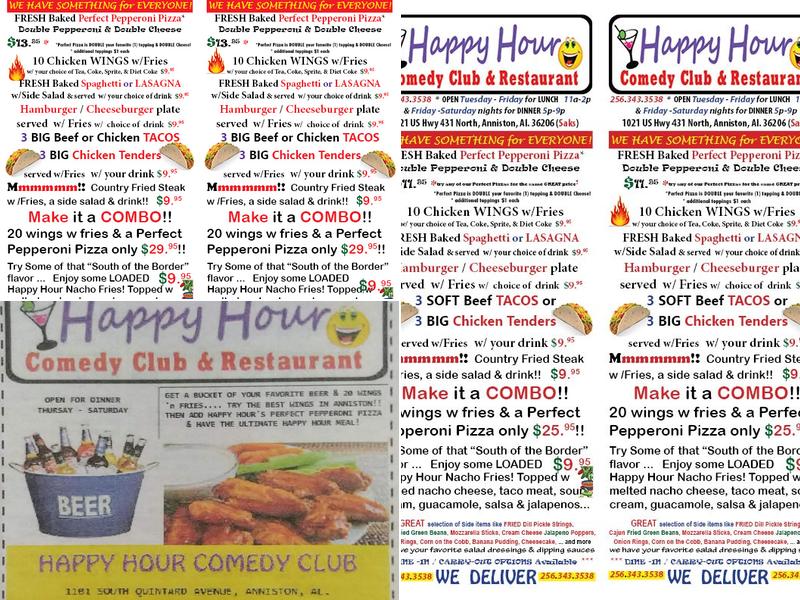 Happy Hour Comedy Club Menu