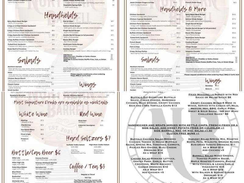 Northern Barrell Menu