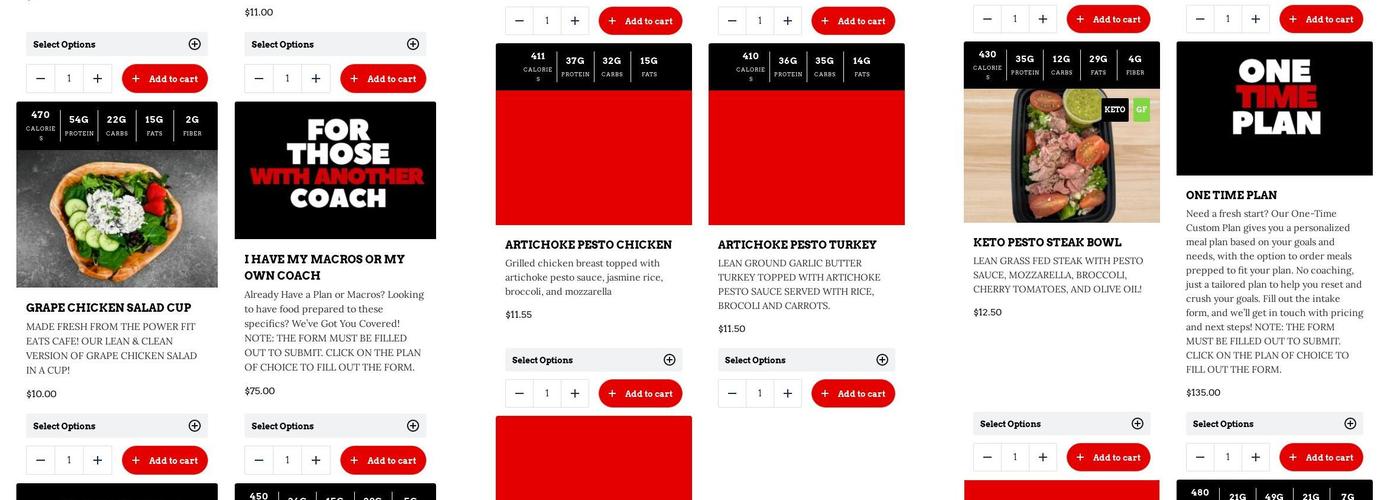 Power Fit Meals Warehouse Menu