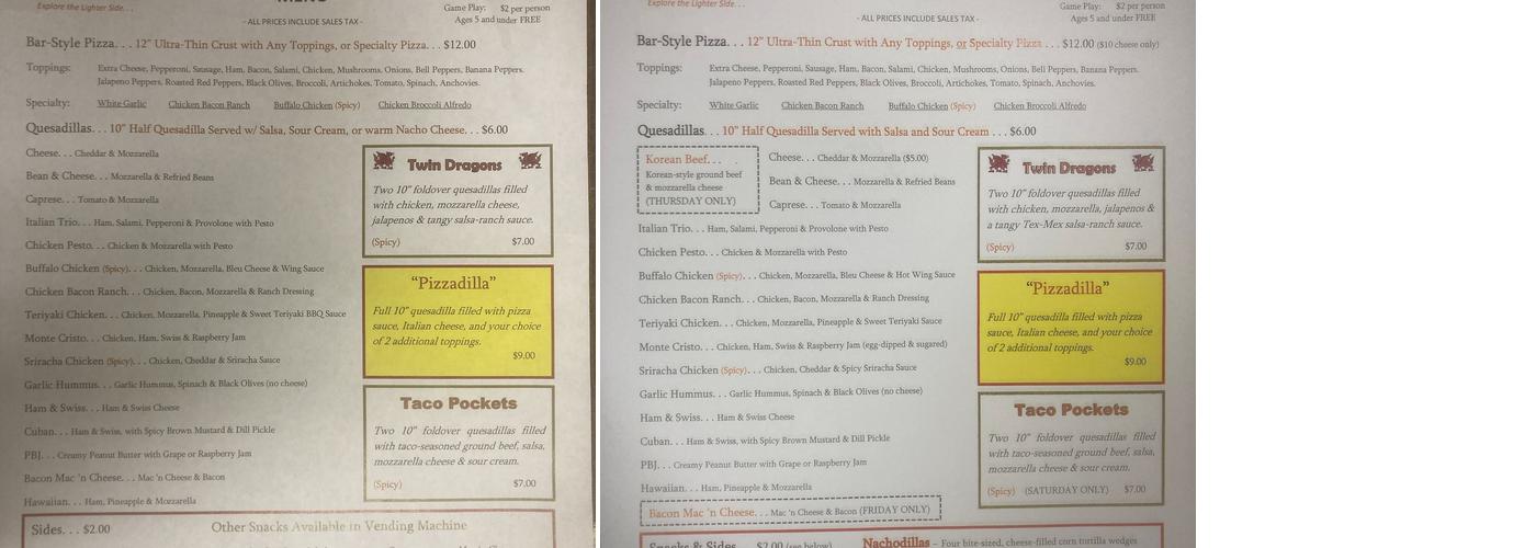 Undercroft Board Game Cafe Menu