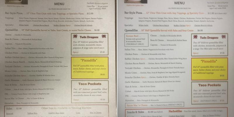 Undercroft Board Game Cafe Menu