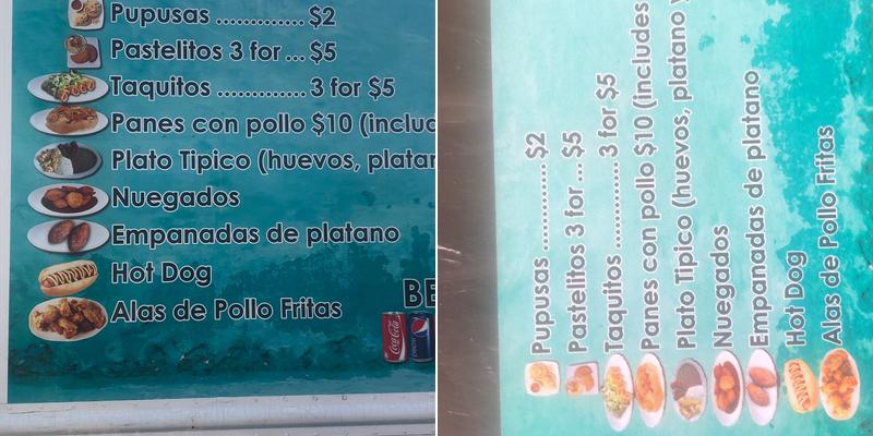 Pupuseria y Antojitos buen gusto Menu