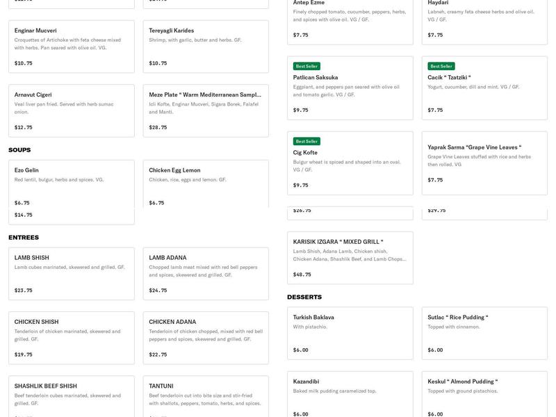 Lavash Bar & Grille Menu