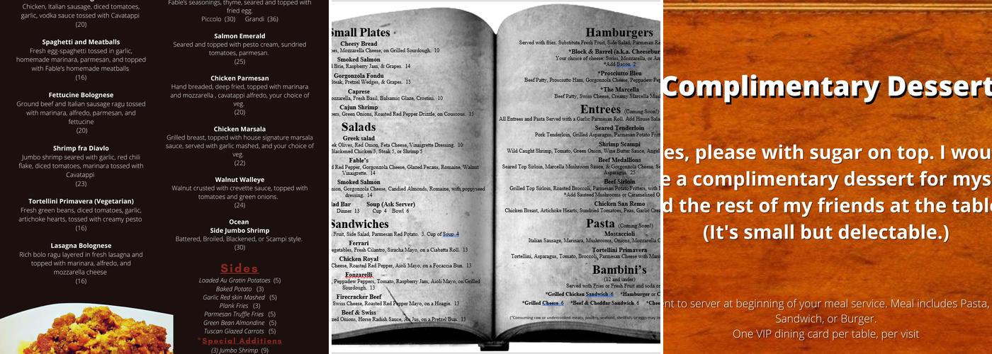 Fable's Kitchen & Bar Menu