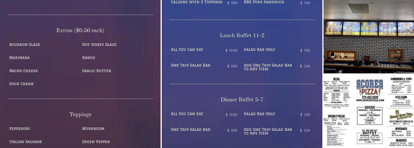 Scores Pizza Menu