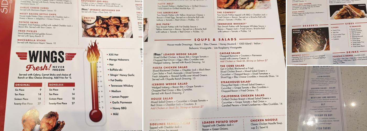 Sidelines Grill - East Cobb Menu