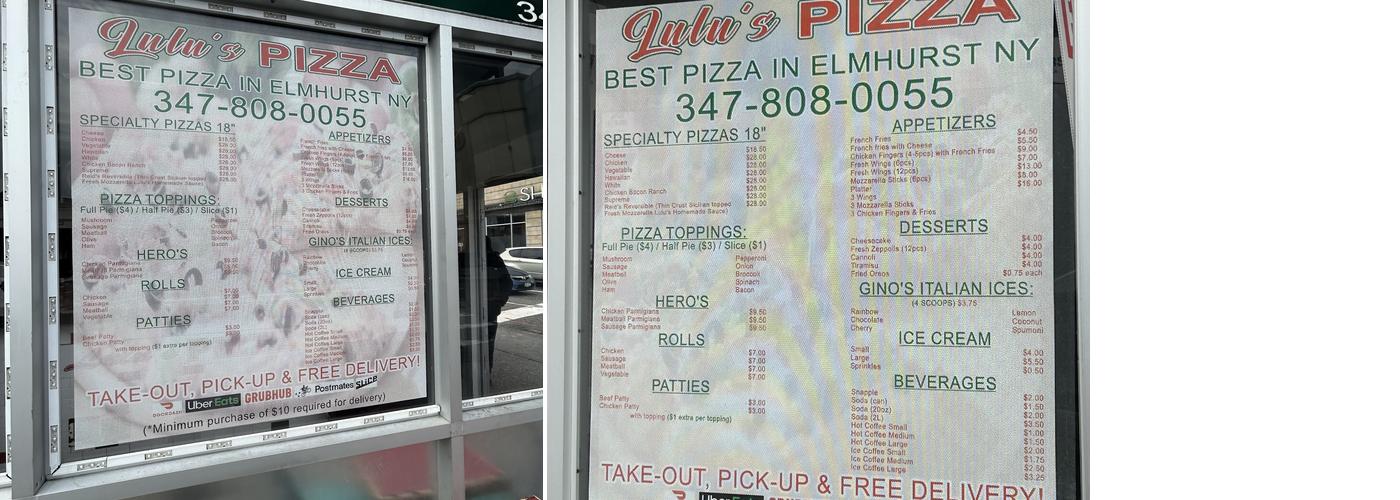 Lulu's Pizza Menu