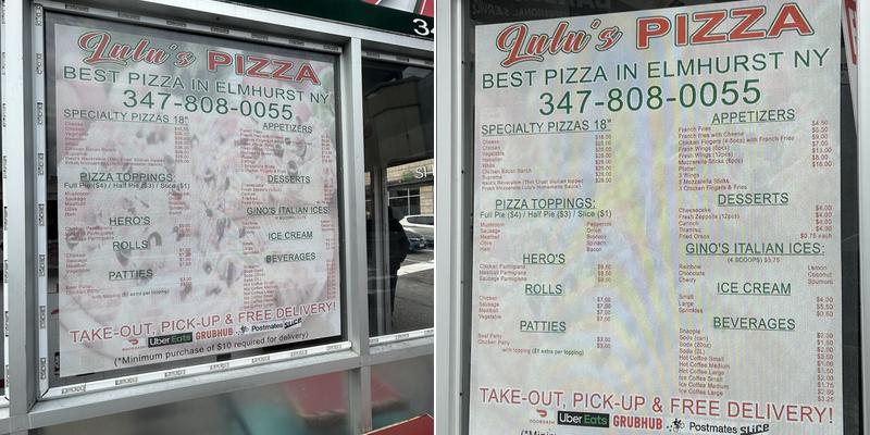 Lulu's Pizza Menu