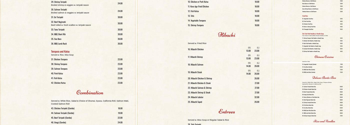 Shogun Menu