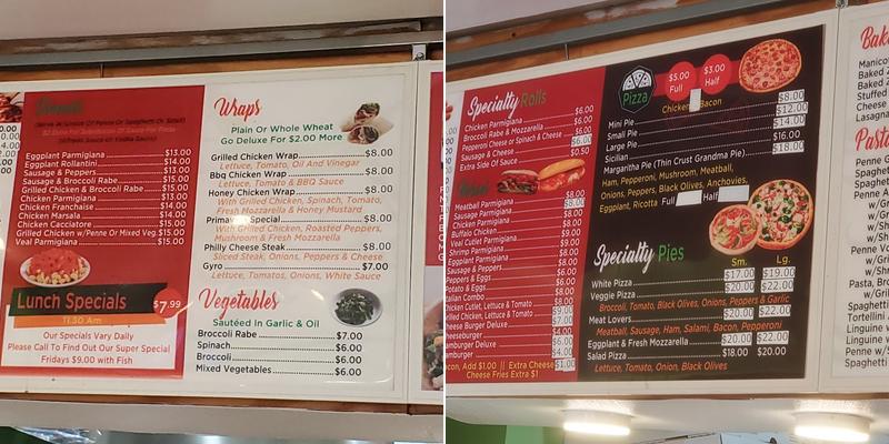 Primavera Pizzeria Menu