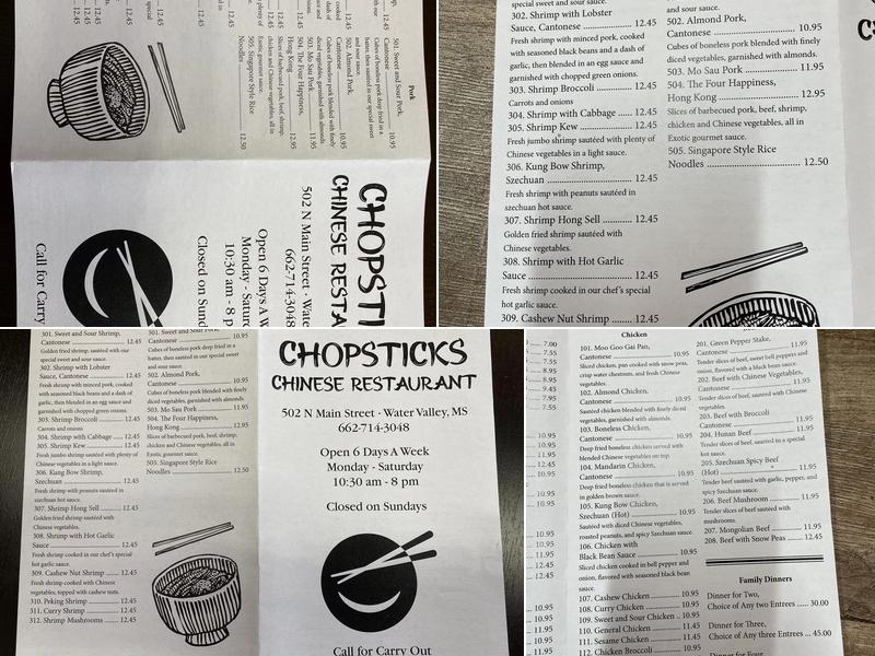 Chopsticks Chinese Restaurant Menu