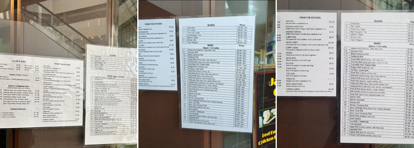 Sushi and Rolls Menu