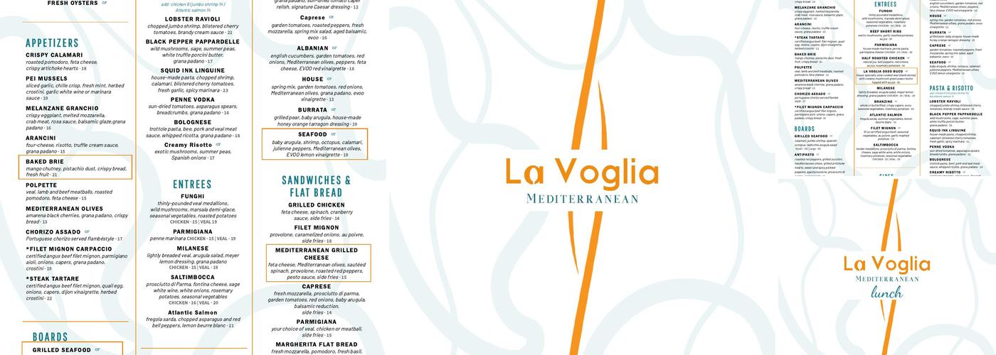 La Voglia Mediterranean Menu
