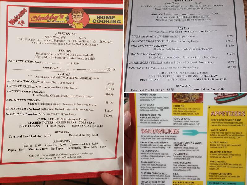Chubby's Restaurant Menu
