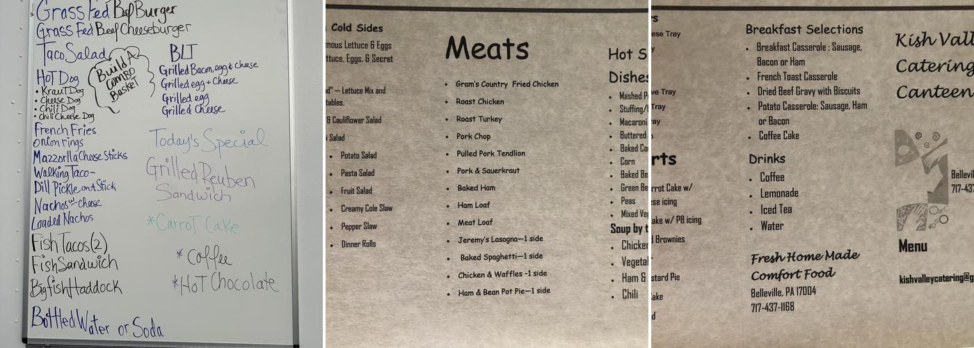 Kish Valley Canteen & Catering Menu