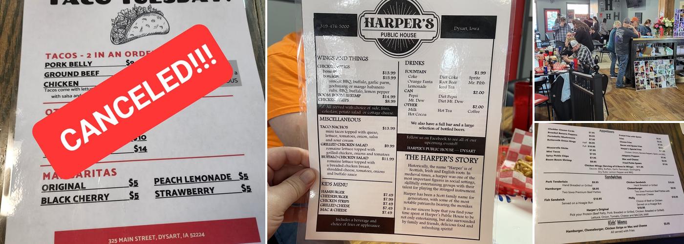 Harper's Public House Menu