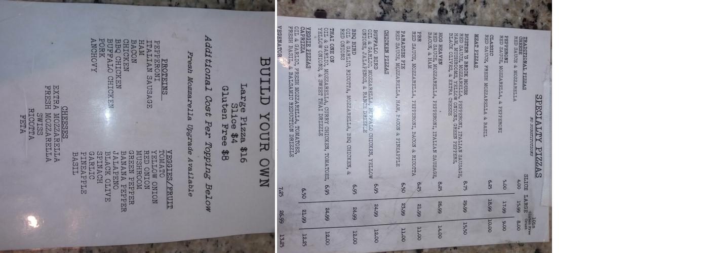 Buster's Boardwalk Menu