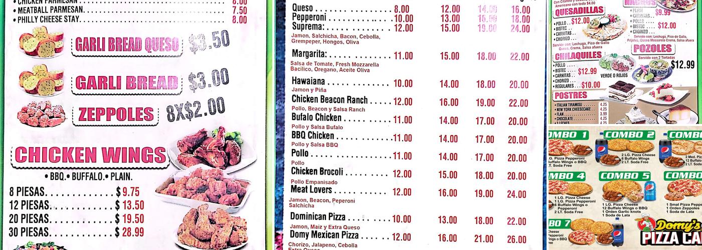 Domy's Pizza Cafe Menu