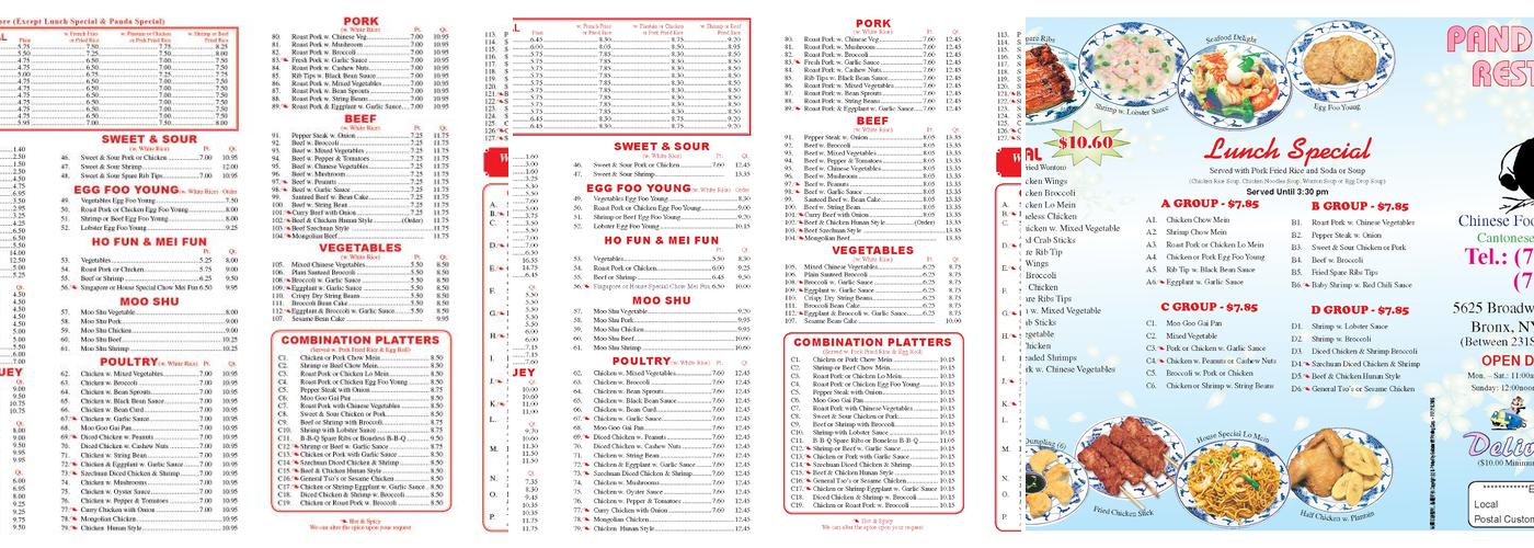 panda Chinese restaurant Menu