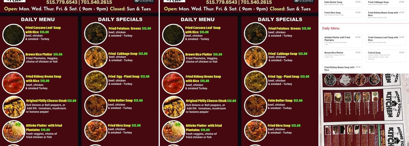 Home Touch Kitchen LLC Menu