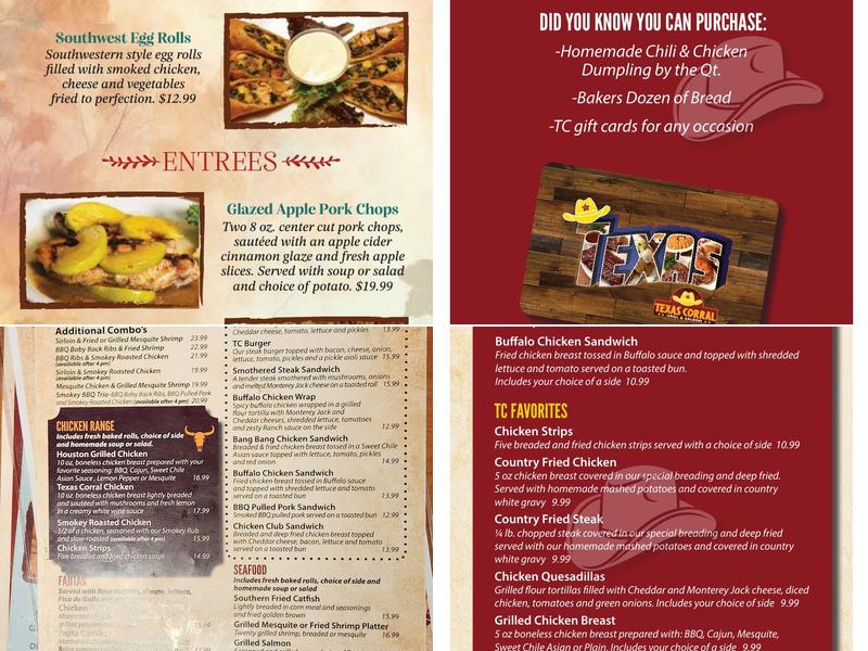 Texas Corral Menu