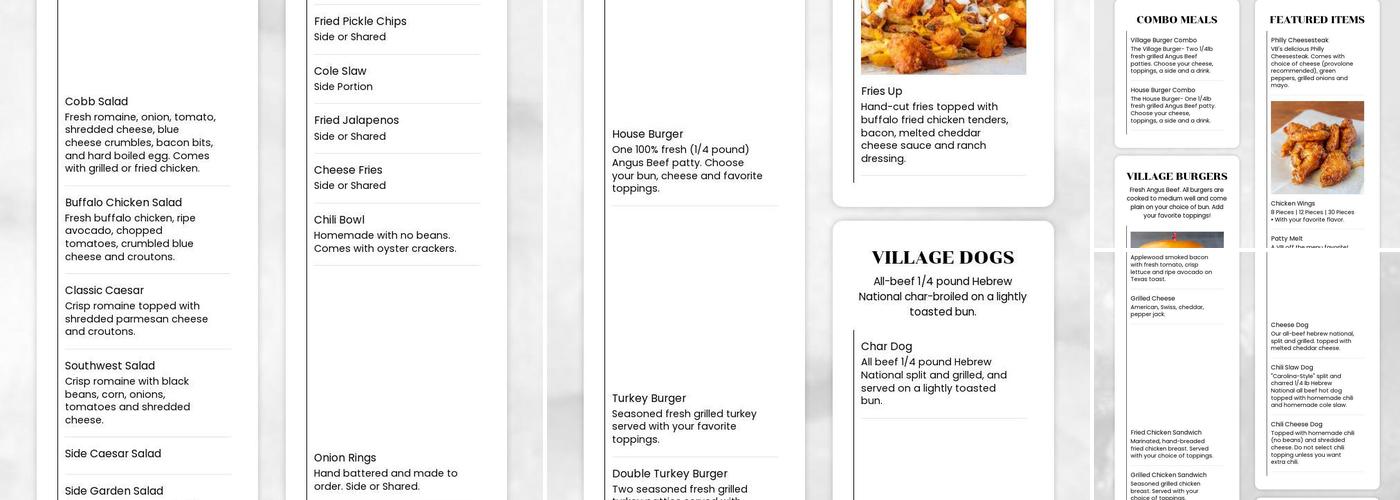 Village Burger Menu