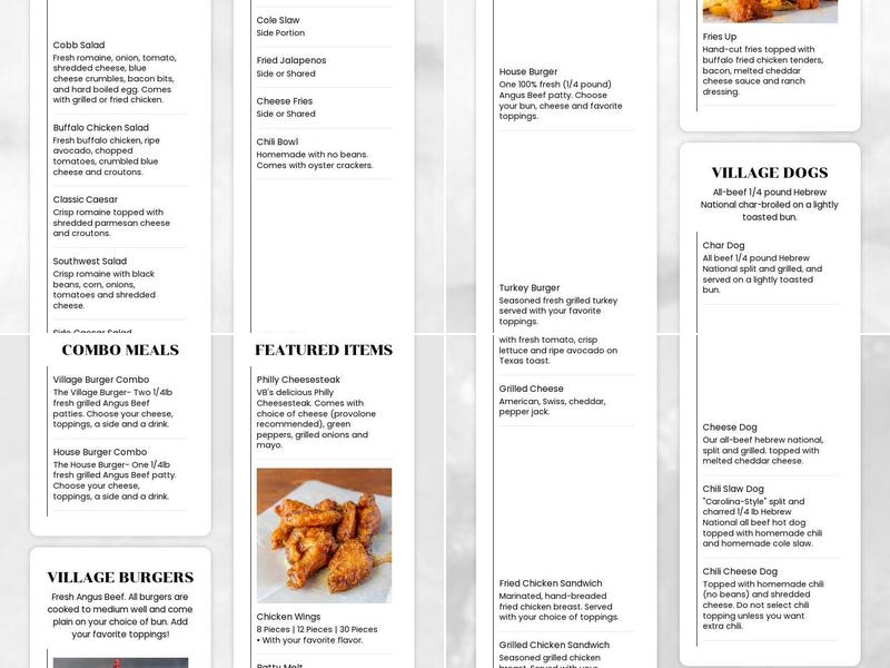 Village Burger Menu