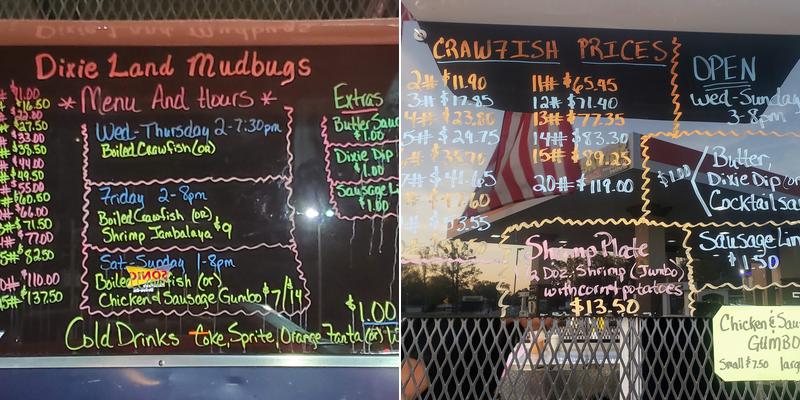 Dixie Land Mudbugs & More Menu