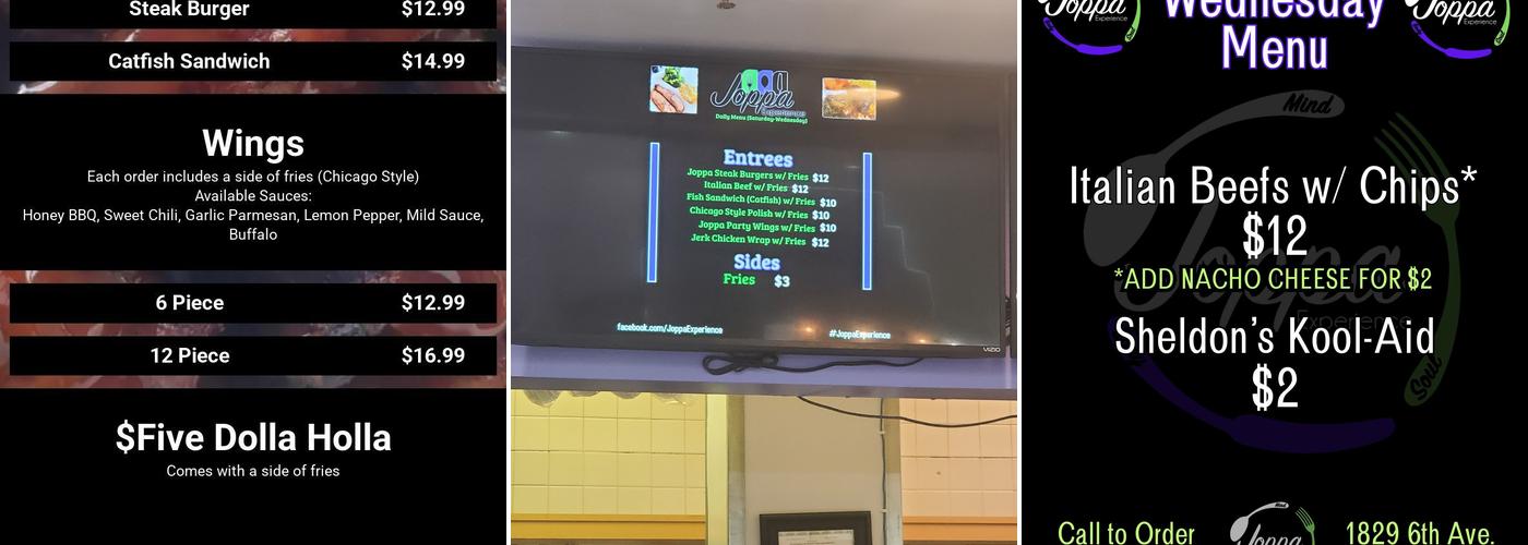 Joppa Experience Menu