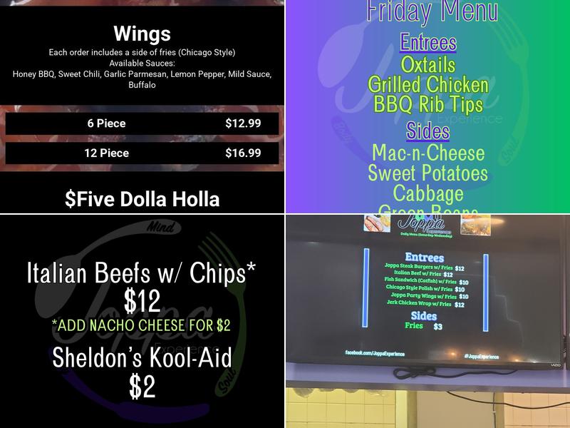 Joppa Experience Menu