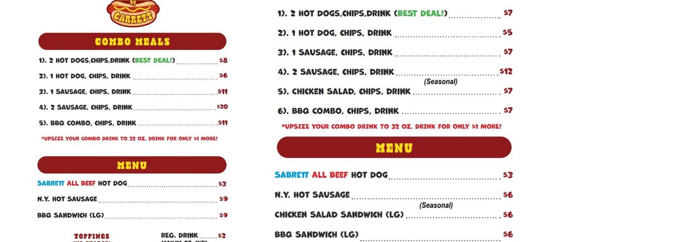 Hot Dogs by Garrett Menu