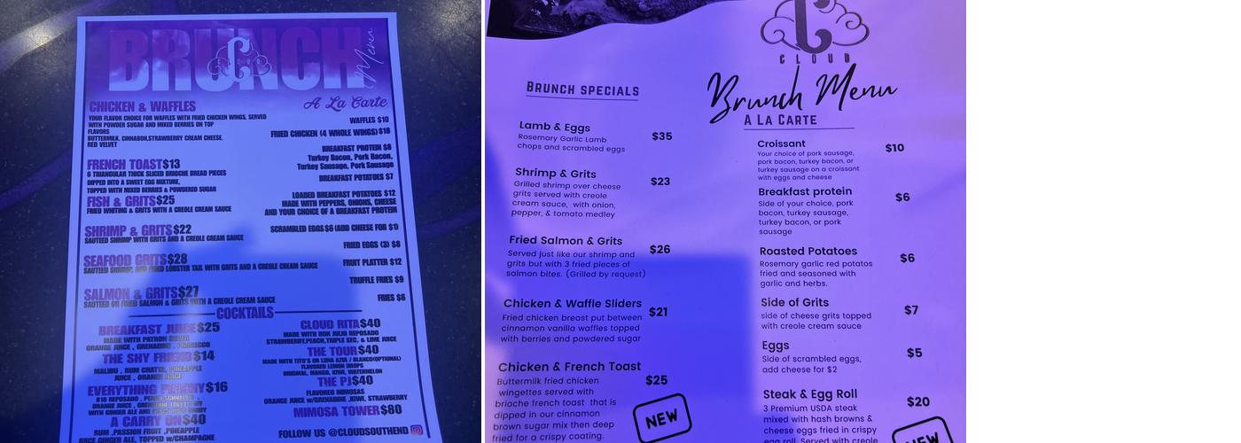 Cloud Southend Menu