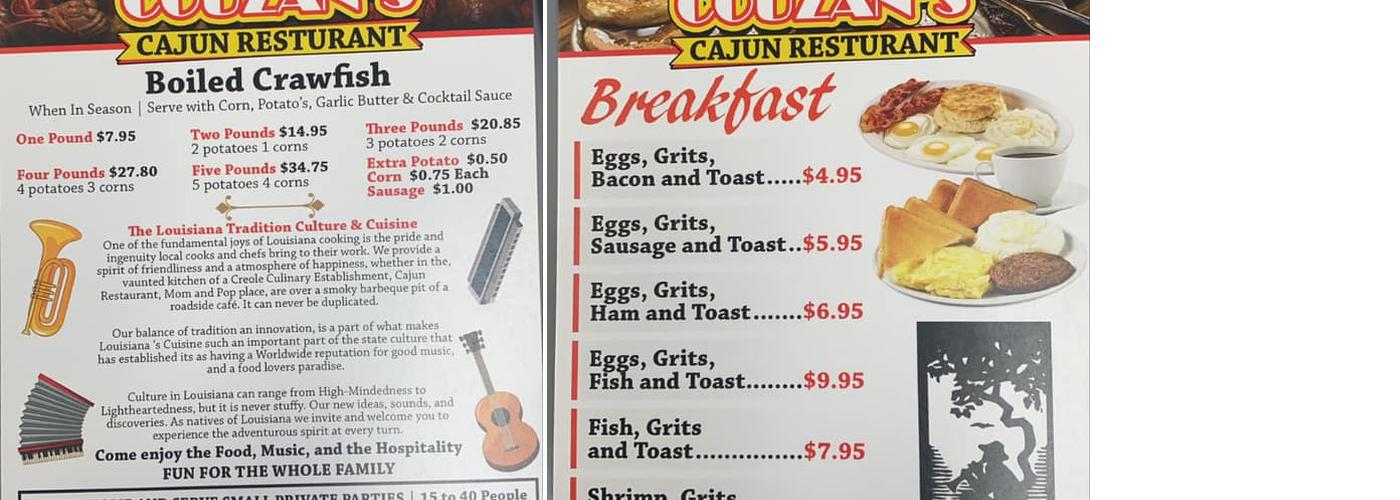 Couzan's Menu