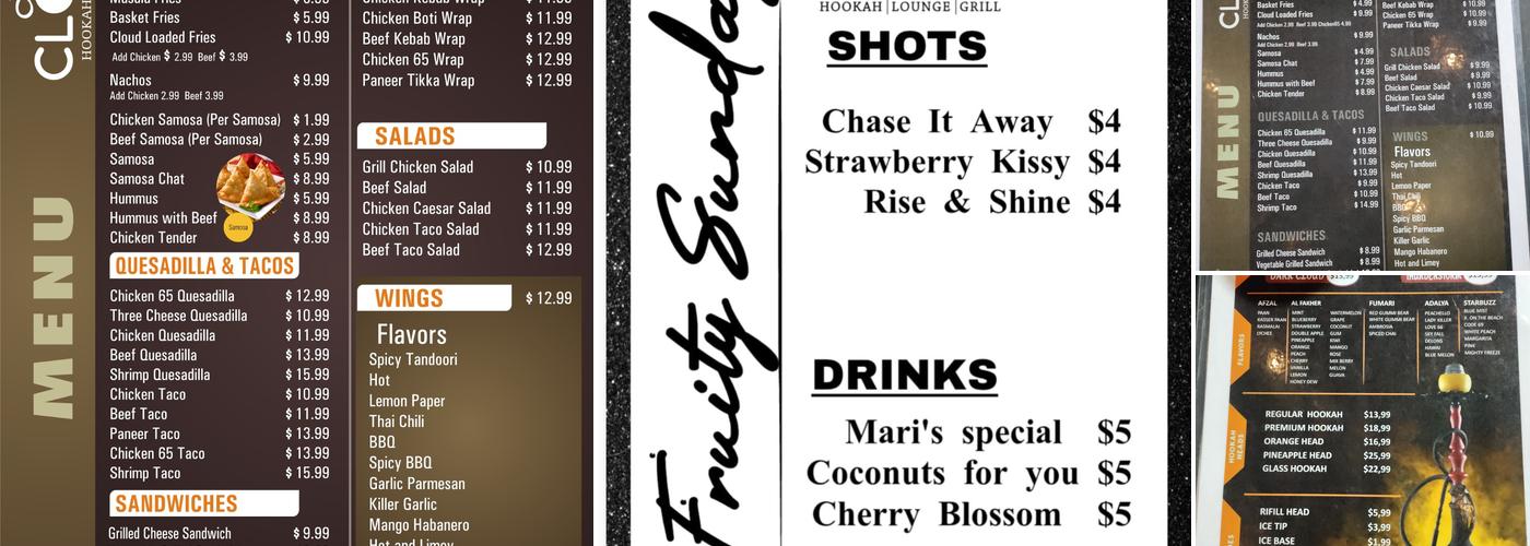 Cloud Hookah - Bar - Grill Menu
