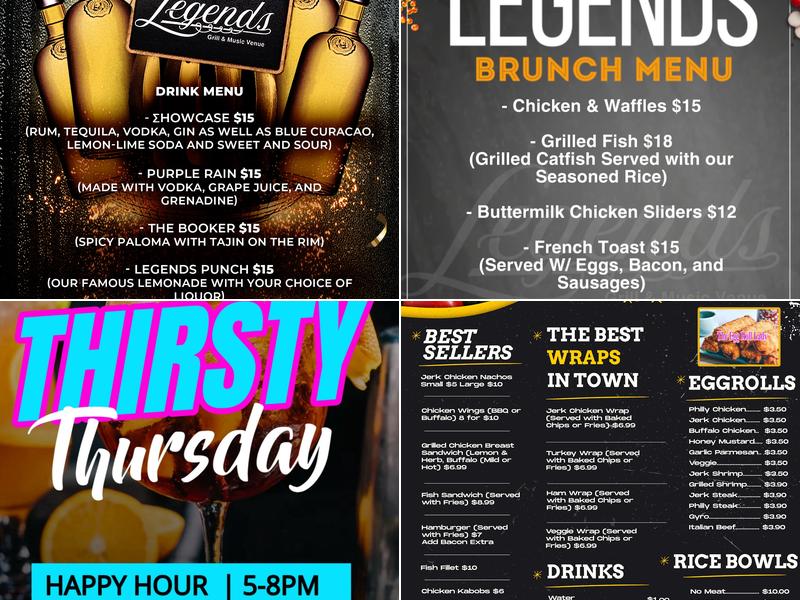 Legends Grill and Music venue Menu