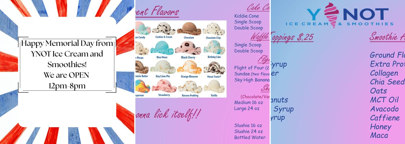 Y Not Ice Cream and Smoothies Menu