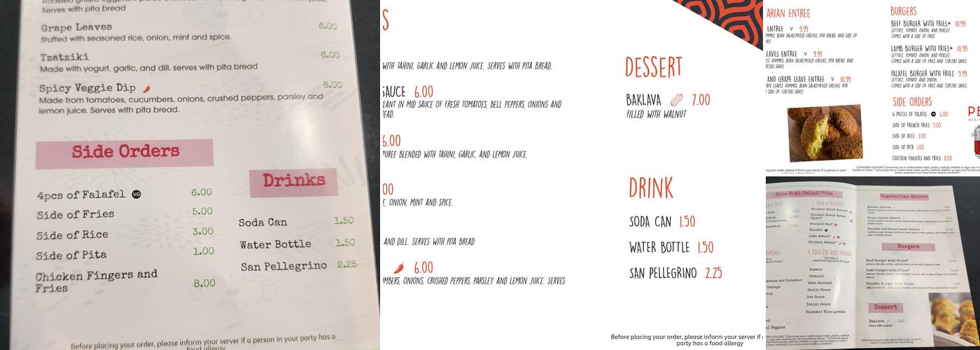 Pera mediterranean grill Menu