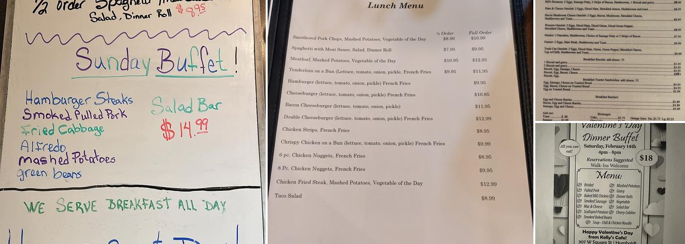 Kelly’s Cafe Menu
