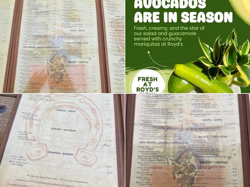 Royd's Menu