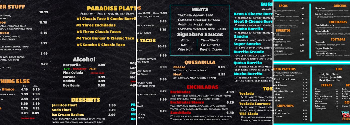 Tiki Taco Shack Menu