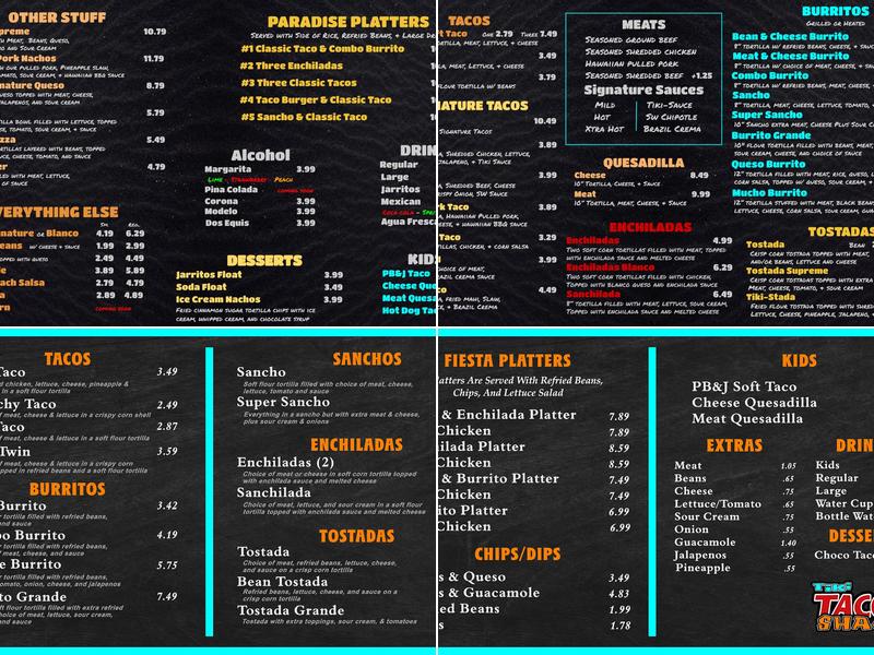 Tiki Taco Shack Menu
