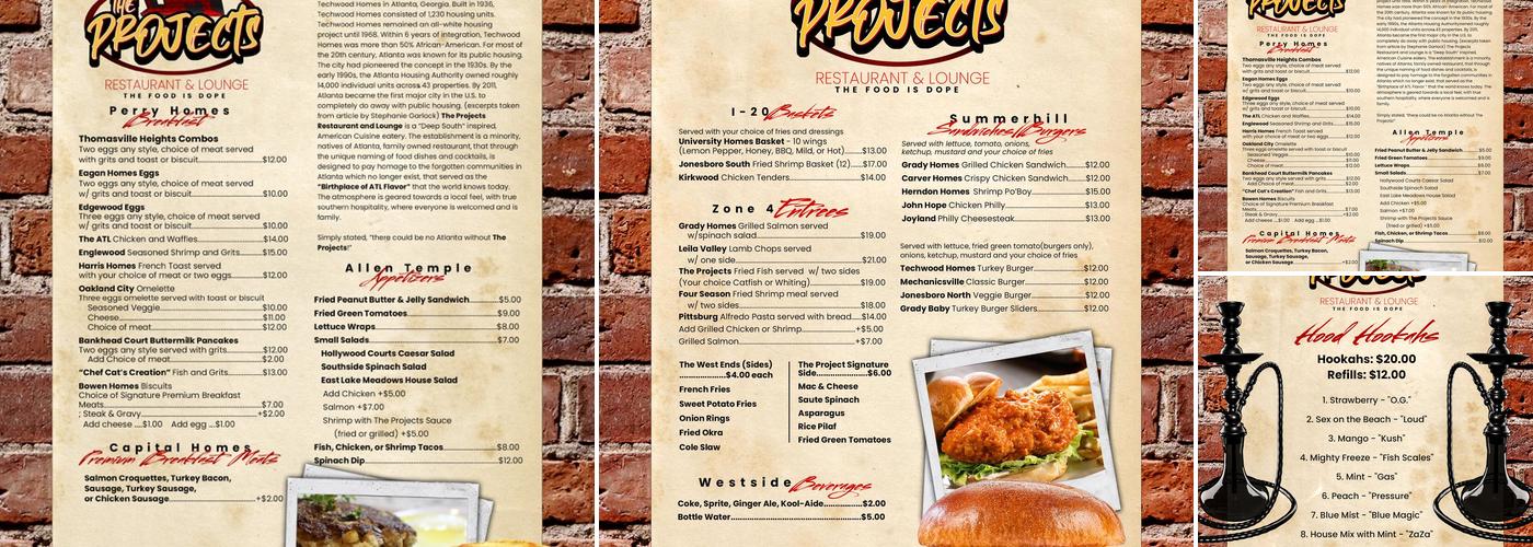 The Projects Restaurant and Lounge Menu