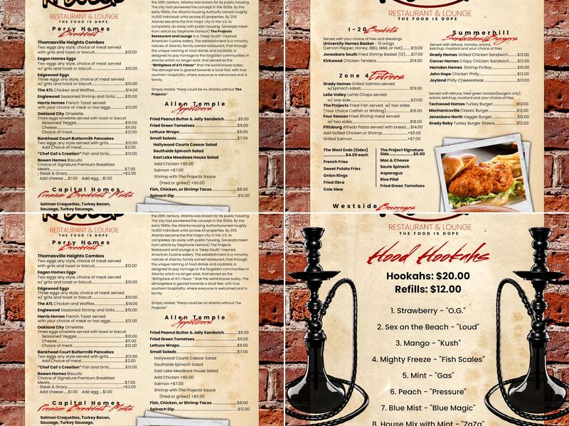 The Projects Restaurant and Lounge Menu